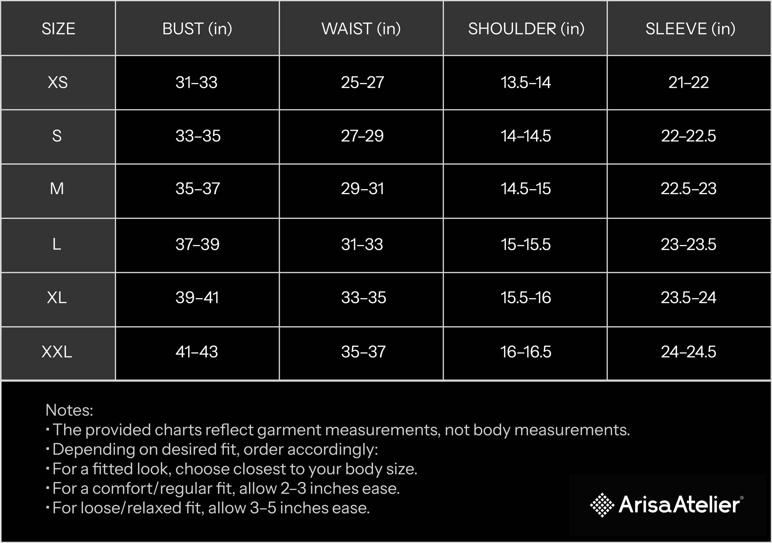 Garment Size Chart