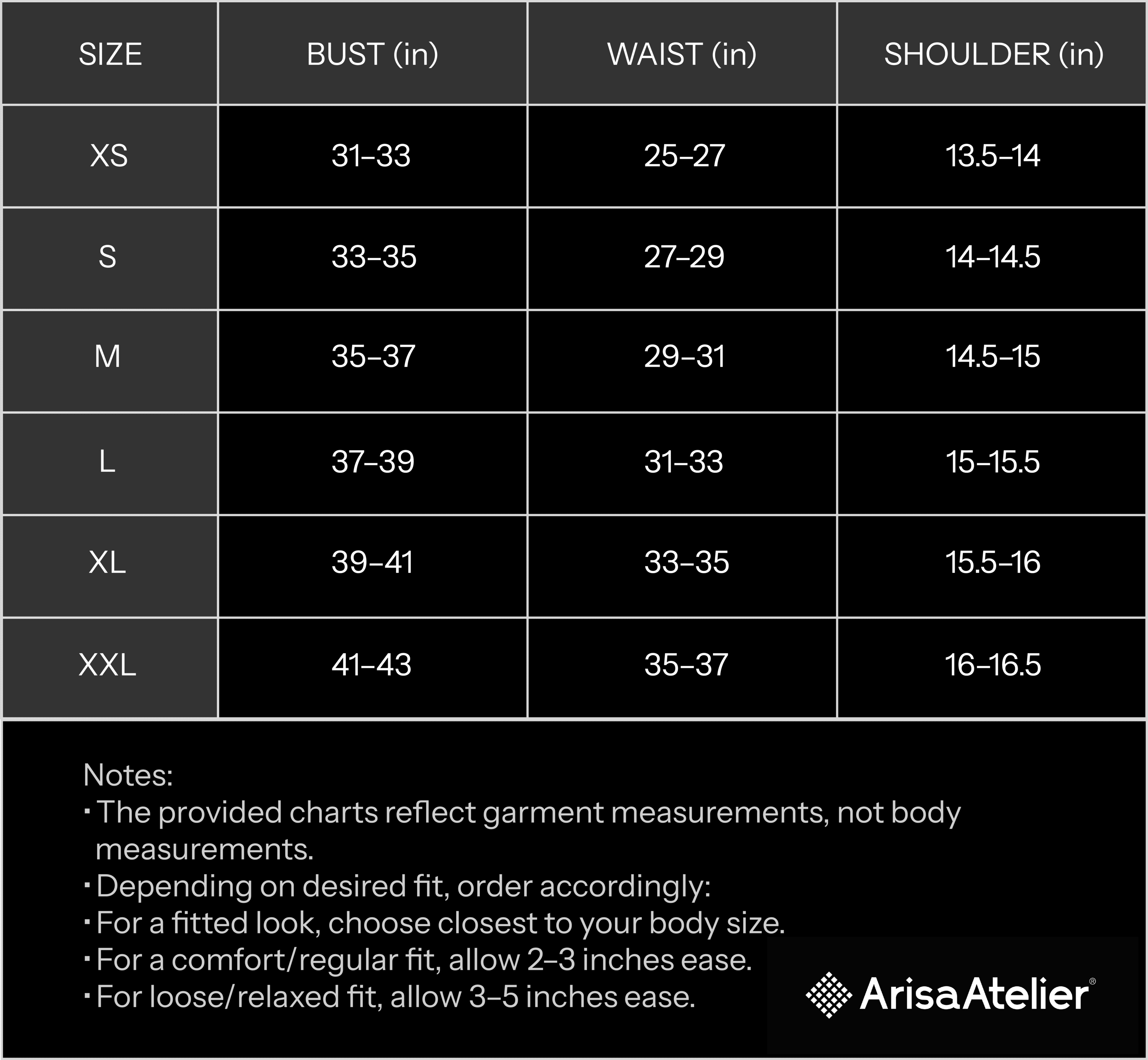 Garment Size Chart