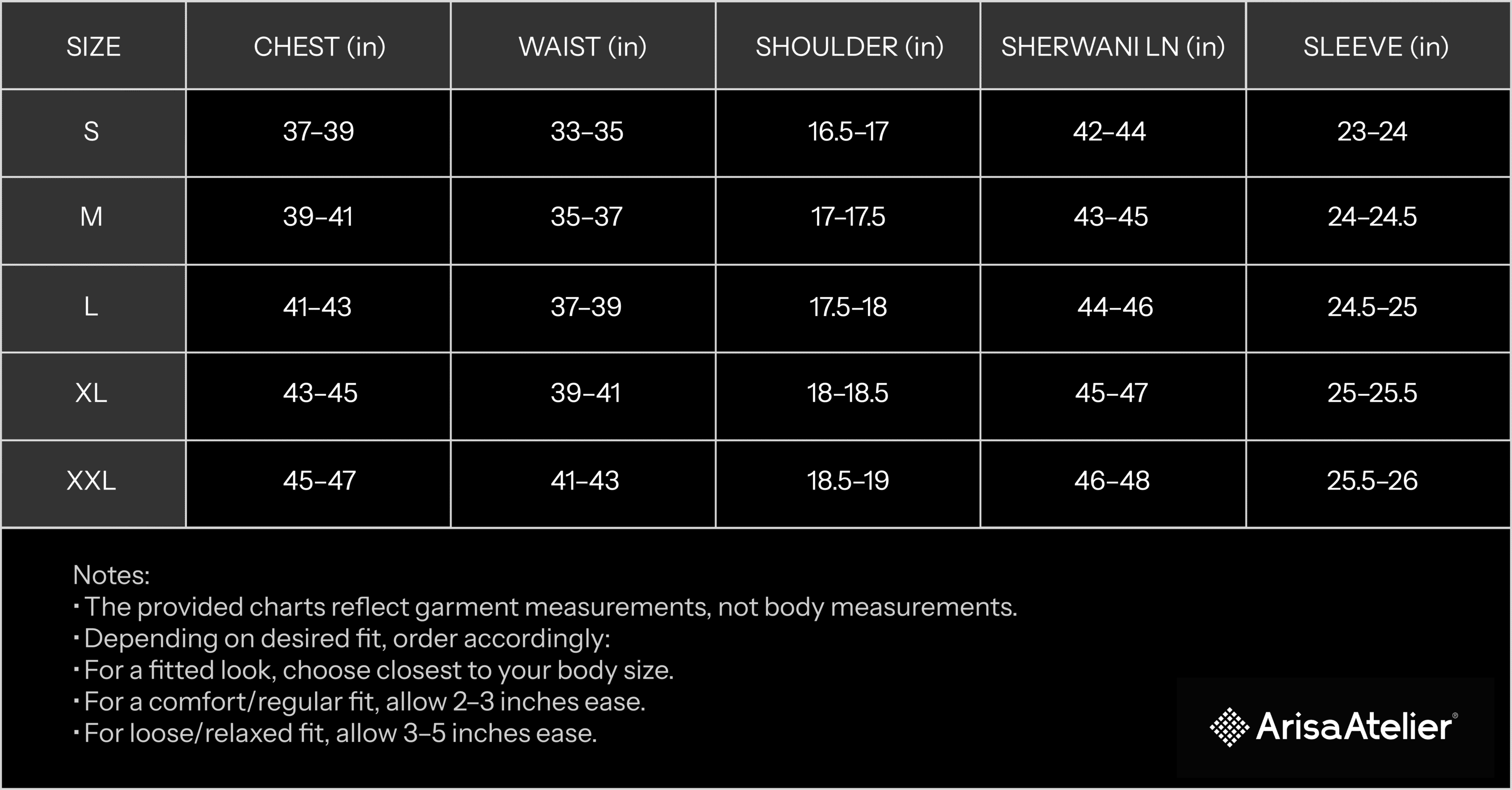 Garment Size Chart