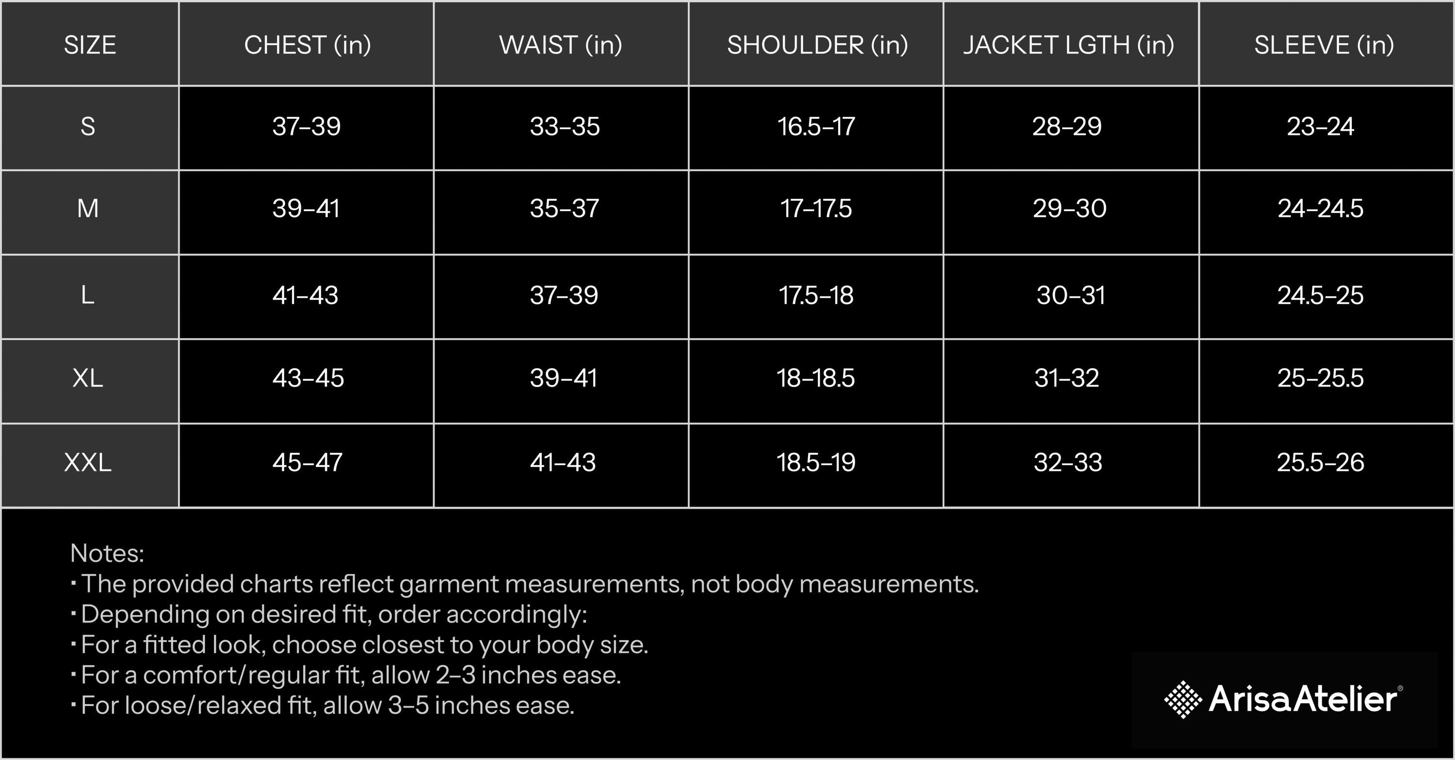 Garment Size Chart