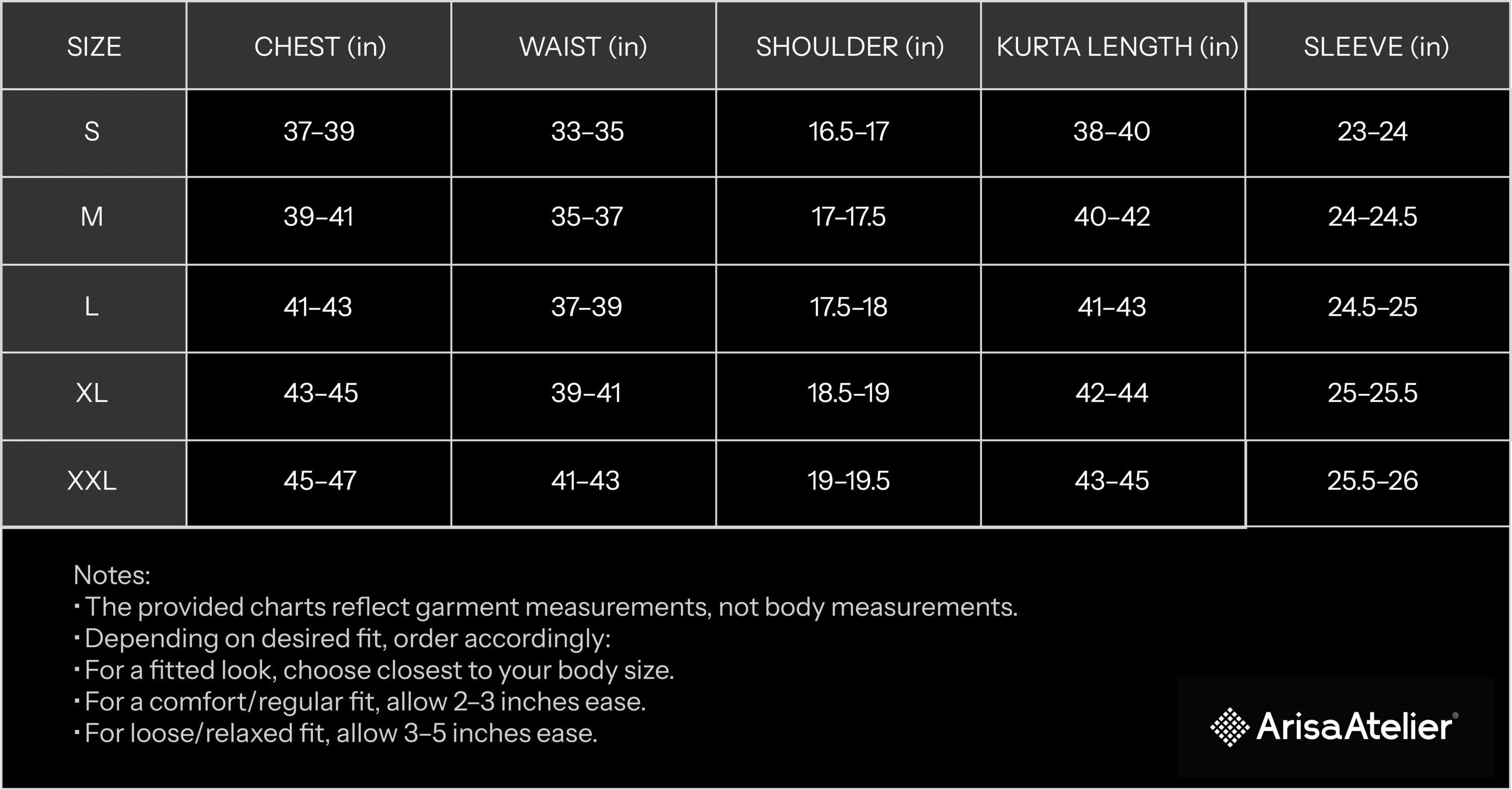 Garment Size Chart