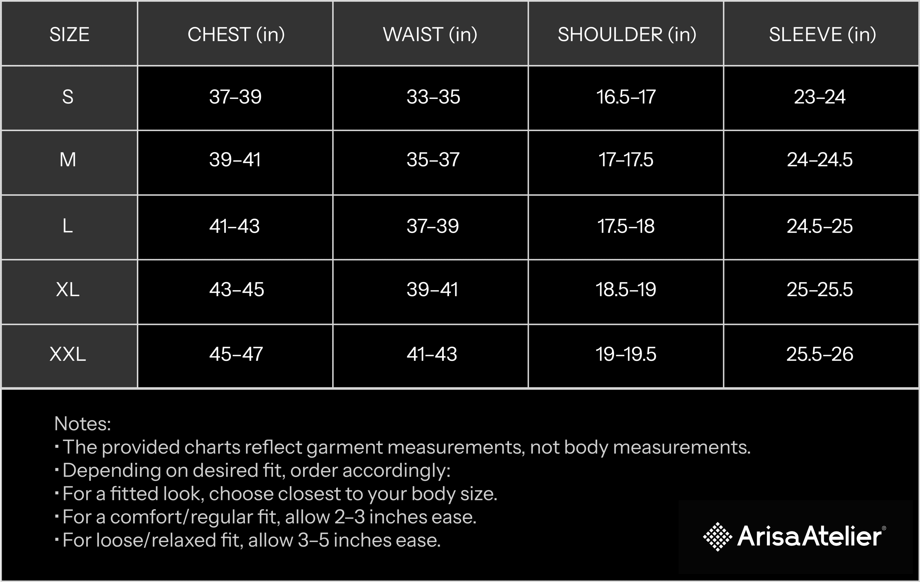 Garment Size Chart