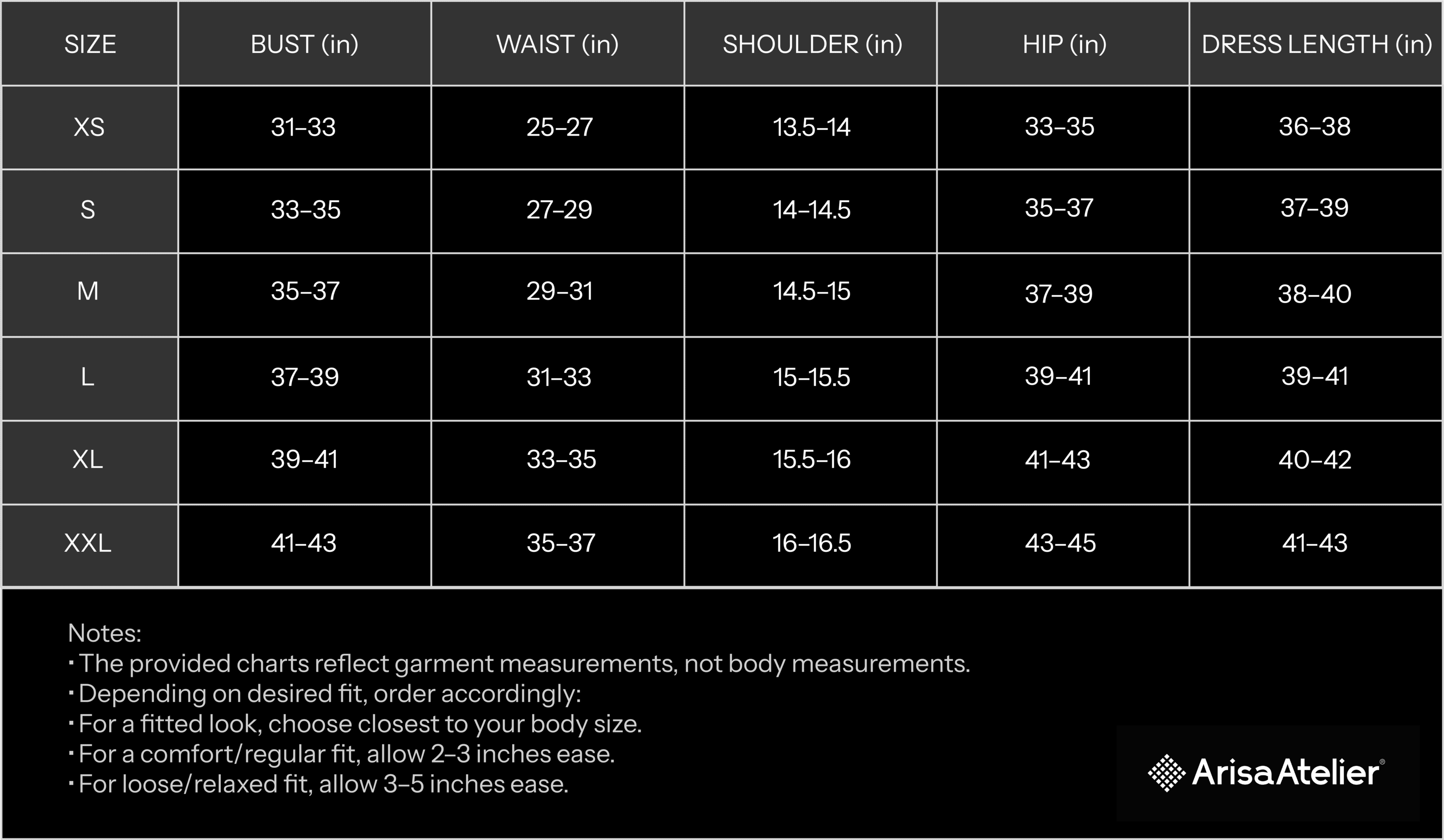 Garment Size Chart